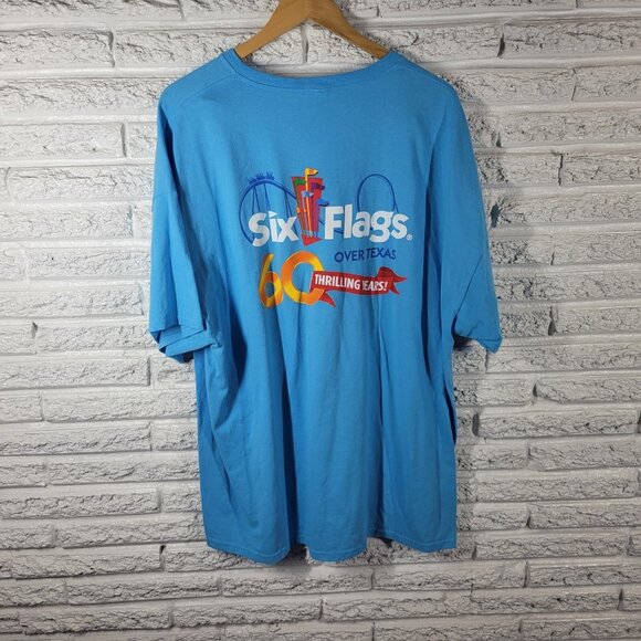 Six Flags Over Texas 60 Years Mens Shirt 3XL Tee Blue Cotton Blend Park NOV12E - Picture 1 of 9